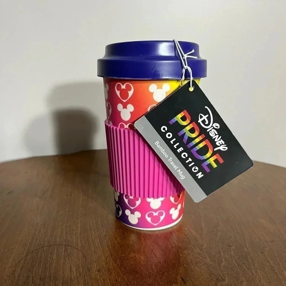 Disney Mickey Mouse Silhouette Pride Rainbow Pink Bamboo Travel Mug